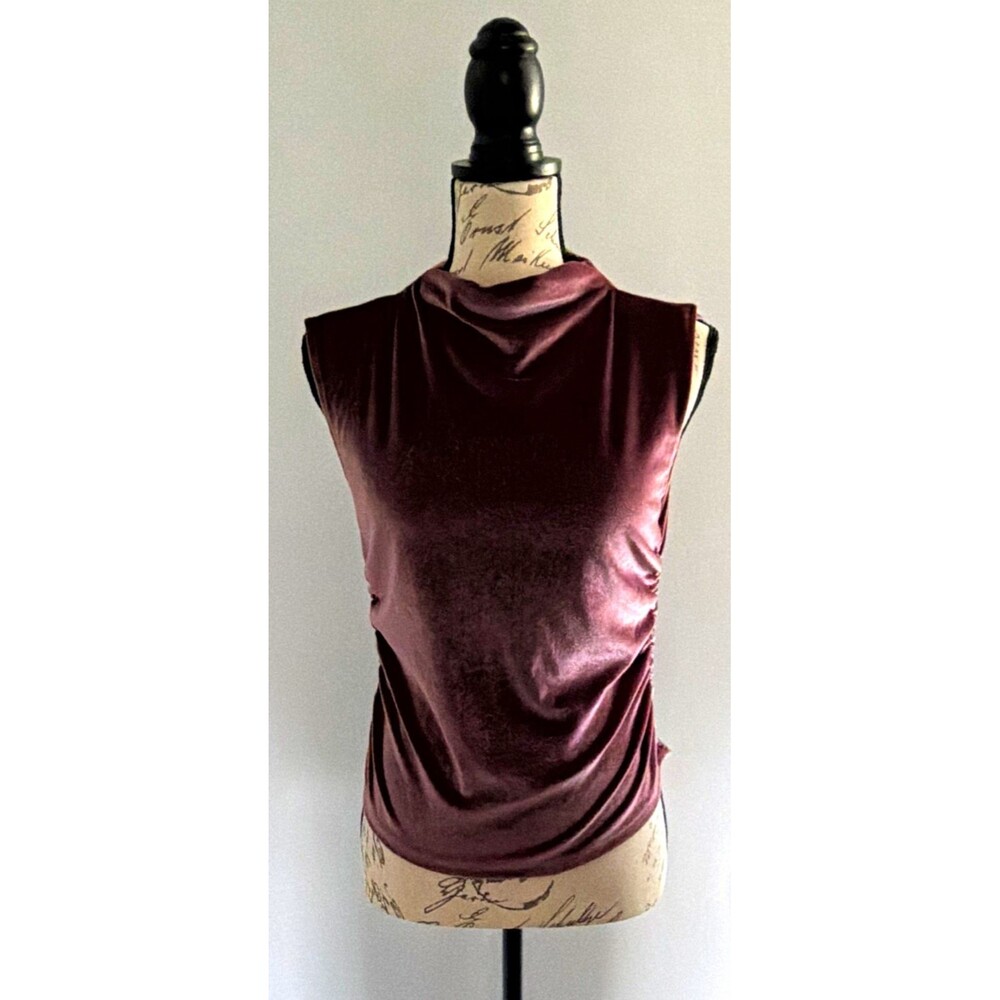 Women’s Purple Velvet Solid Cowl Neck Sleeveless Pullover Blouse Size S NWT